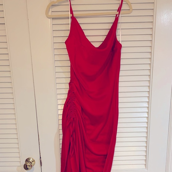Ruched Cowl Neck Red Midi Dress - Picture 2 of 2